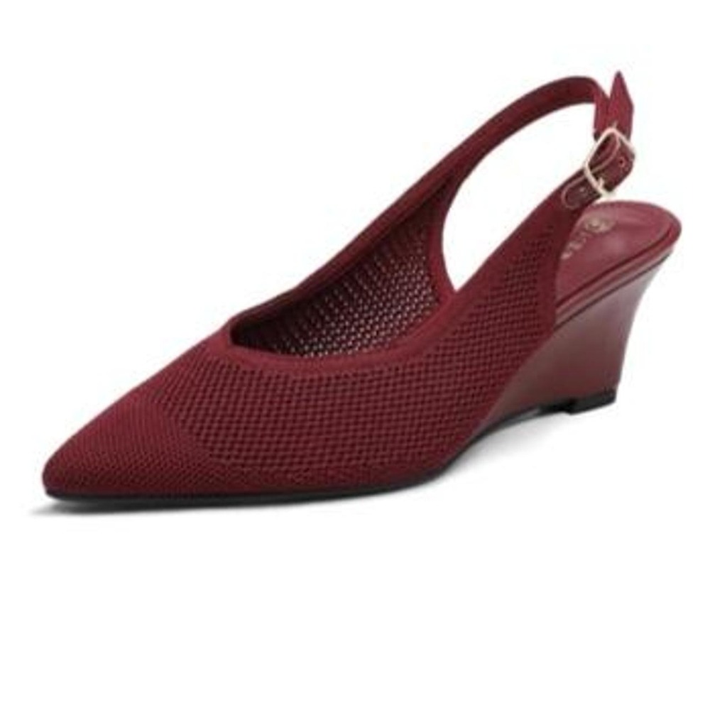 NEWBELLA Women's Bow Wedge Heels - Simple Knit Slip-On Pumps Pointed Toe